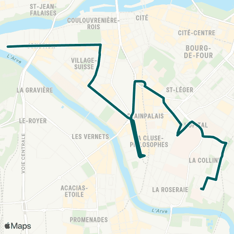tpg - Transports publics genevois Genève, Pointe de la Jonction - Genève, Beau-Séjour map