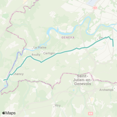 tpg - Transports publics genevois Chancy, douane - Grand-Lancy, Stade de Genève map