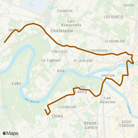 tpg - Transports publics genevois Onex, cité - Vernier, village map
