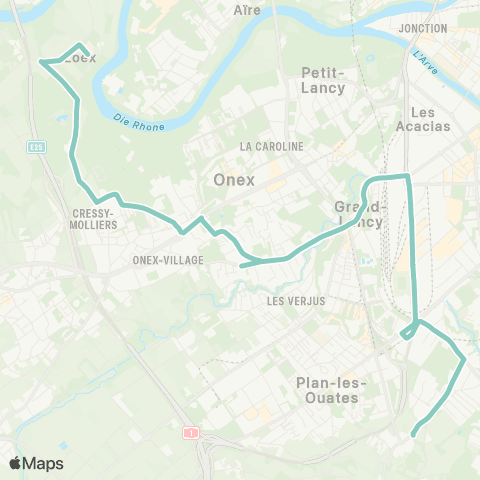 tpg - Transports publics genevois Bernex, Loëx Hôp. - Plan-les-Ouates, Bellins map