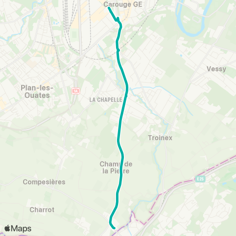 tpg - Transports publics genevois Carouge GE, Tours - Croix-de-Rozon, douane map