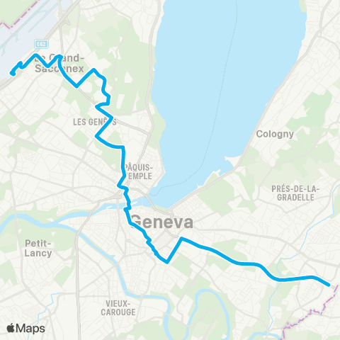 tpg - Transports publics genevois Genève-Aéroport, Terminal - Thônex, Vallard map