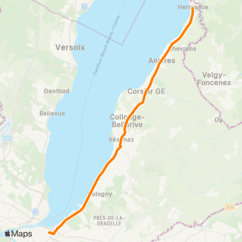 tpg - Transports publics genevois Genève, Rive - Hermance, village map