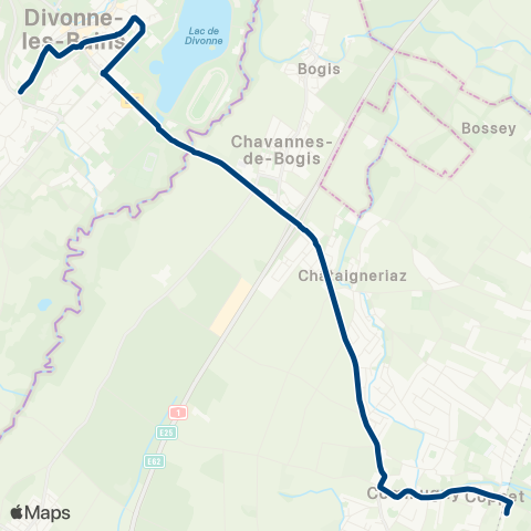 Transports Publics de la Région Nyonnaise Coppet - Divonne-les-Bains map