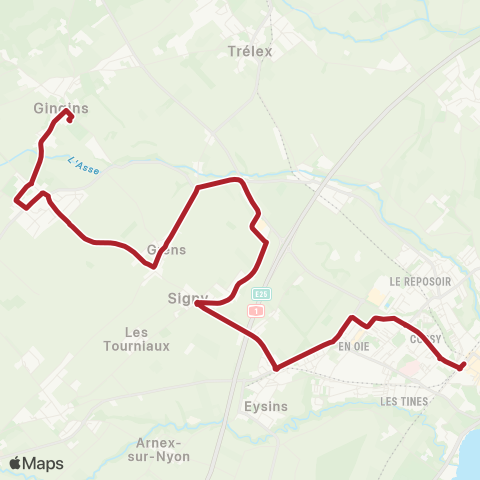 Transports Publics de la Région Nyonnaise Nyon - Gingins map