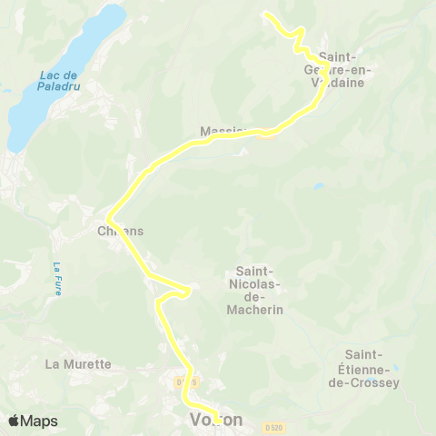 Transports du Pays Voironnais Massieu Côte d'Ainan - Voiron Gare Nord map
