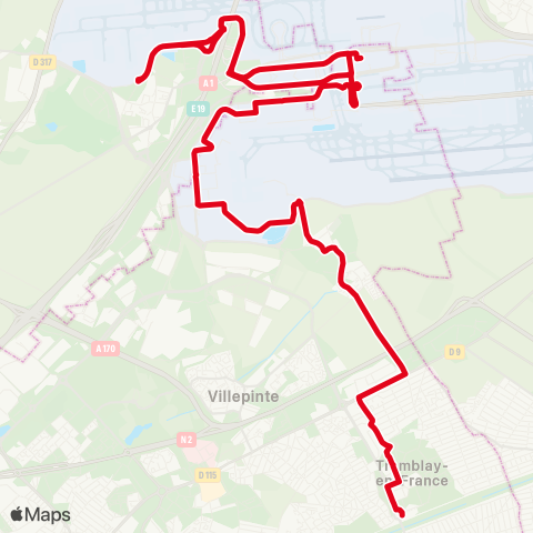 Île-de-France Mobilités Roissypôle / Aéroport CDG 1 (C2) <> Gare du Vert Galant map