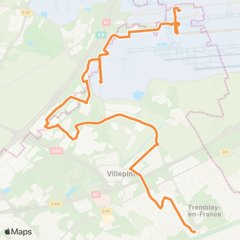 Île-de-France Mobilités Roissypôle / Aéroport CDG 1 (C2) <> Vert Galant map