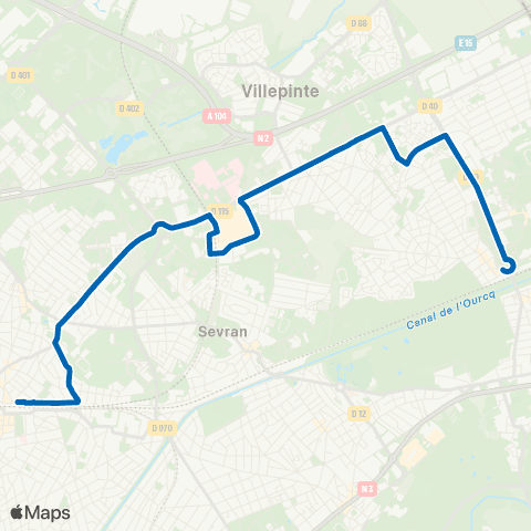 Île-de-France Mobilités Gare du Vert Galant <> Gare d'Aulnay-sous-Bois map