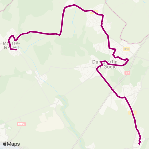 Île-de-France Mobilités Église Saint-Étienne <> Les Echabots map