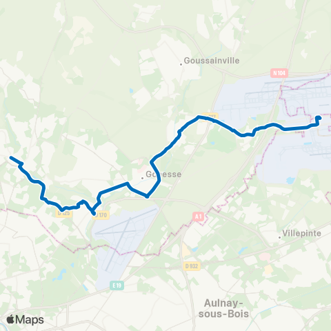 Île-de-France Mobilités Gare de Roissypôle / Aéroport CDG 1 (B4) <> Gare de Sarcelles / St-Brice map