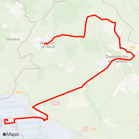 Île-de-France Mobilités Beaupré <> Roissypôle / Aéroport CDG 1 (B1) map
