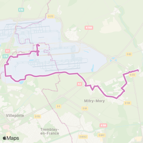 Île-de-France Mobilités Gare de Roissypôle / Aéroport CDG 1 <> Maison des Associations / Compans map