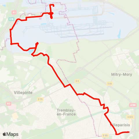Île-de-France Mobilités Collège Gérard Philipe <> Gare de Roissypôle / Aéroport CDG 1 map