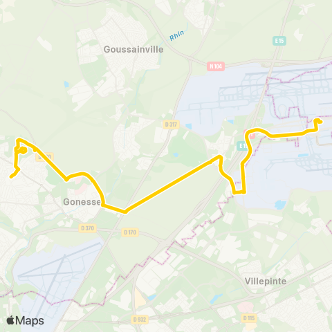 Île-de-France Mobilités Gare de Villiers-le-Bel Gonesse Arnouville <> D1 / Gare de Roissypôle Aéroport CDG 1 map