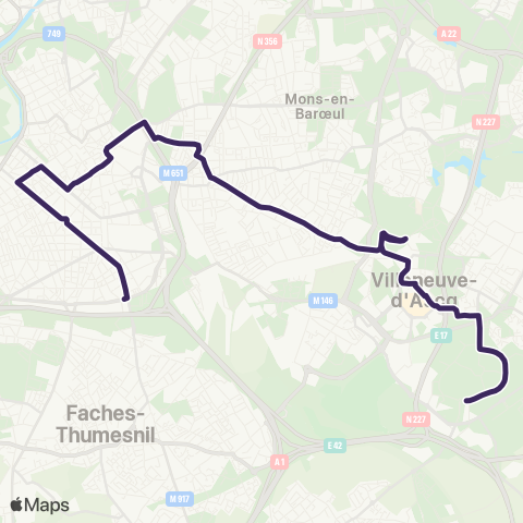 Ilévia Ligne de Nuit Lille Pte de Douai / V d'Ascq 4 Cantons map