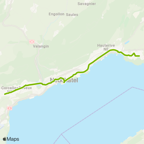 Transports Publics Neuchâtelois Marin-Epagnier, gare - Cormondrèche, Grand'Rue map