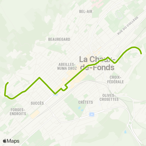 Transports Publics Neuchâtelois La Chaux-de-Fonds, Arêtes - La Chaux-de-Fonds, Recorne map