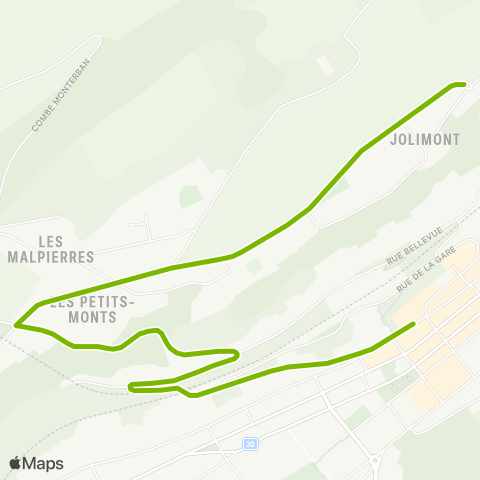 Transports Publics Neuchâtelois Le Locle, gare/centre ville - Le Locle, Château des Monts map