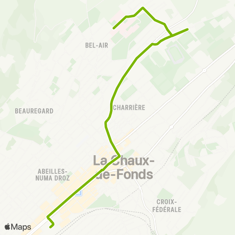 Transports Publics Neuchâtelois La Chaux-de-Fonds, gare - La Chaux-de-Fonds, Hôpital map