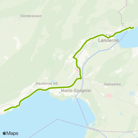 Transports Publics Neuchâtelois Neuchâtel, Université - Le Landeron, Bellevue map