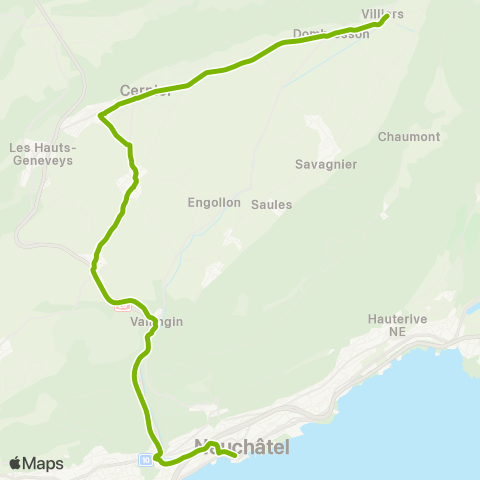 Service d'automobiles TRN Villiers, centre - Neuchâtel, Place Pury map