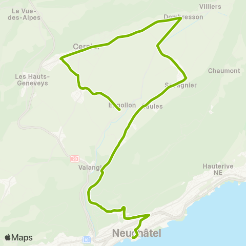 Service d'automobiles TRN Neuchâtel, Place Pury - Engollon, village map