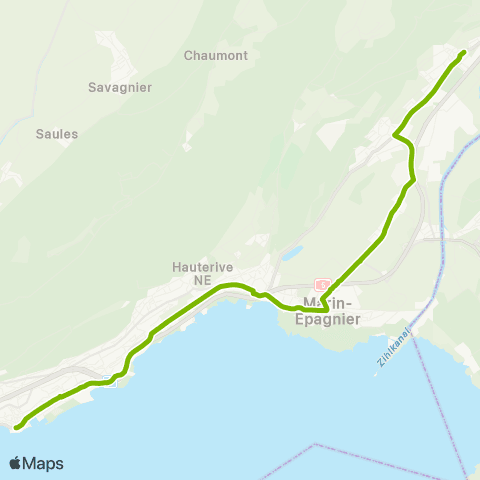 Transports Publics Neuchâtelois Cressier NE, gare - Neuchâtel, Place Pury map