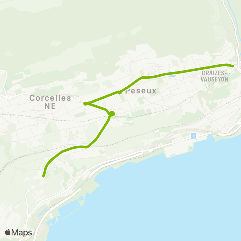 Transports Publics Neuchâtelois Auvernier, Pacotte - Neuchâtel, Vauseyon map