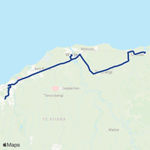 Citylink School buses Urenui / Tikorangi to Highlands Intermediate map