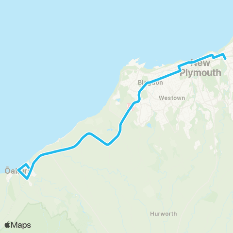 Citylink School buses Oakura to New Plymouth Girls' HS map