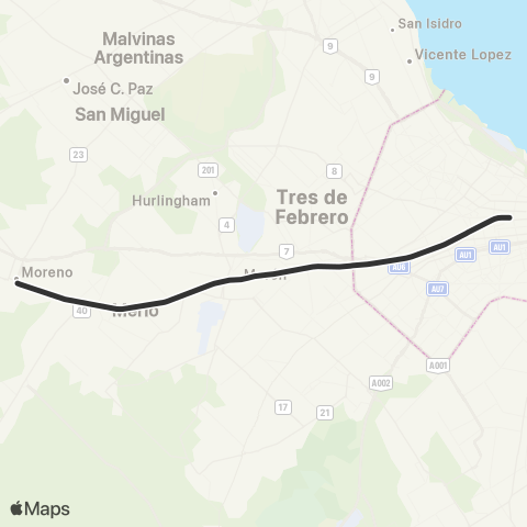 Trenes Argentinos Once - Moren / Mercedes / Lobos map