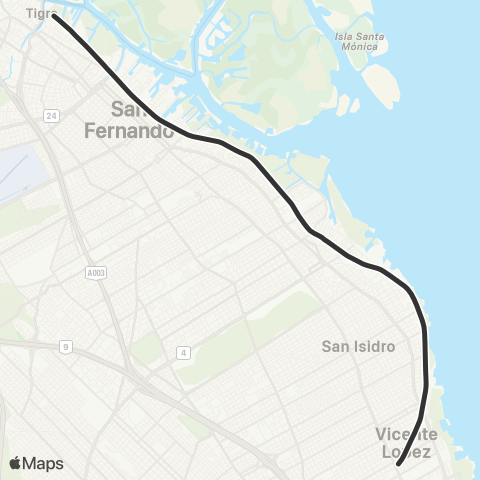 Trenes Argentinos Maipú - Delta map