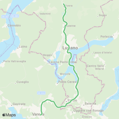 Trenord Como-Chiasso-Mendrisio-Bellinzona map