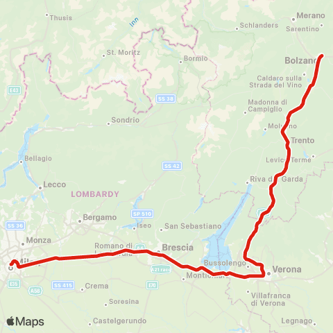 Trenord Verona-Brescia-Milano map