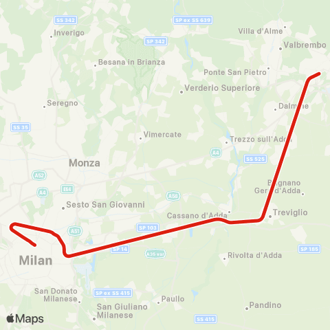 Trenord Bergamo-Pioltello-Milano map
