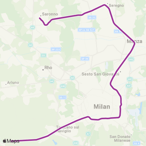 Trenord Saronno-Seregno-Milano-Albairate map