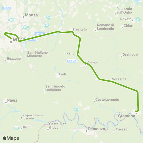 Trenord Cremona-Treviglio map
