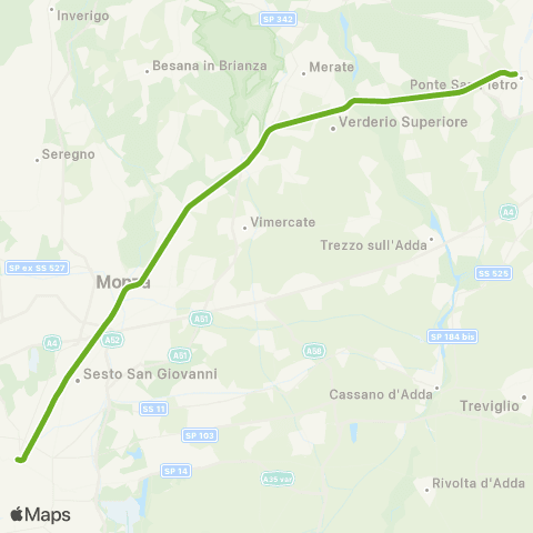 Trenord Bergamo-Carnate-Milano map