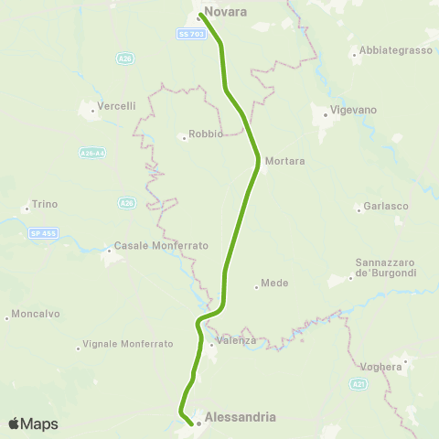 Trenord Novara-Mortara map