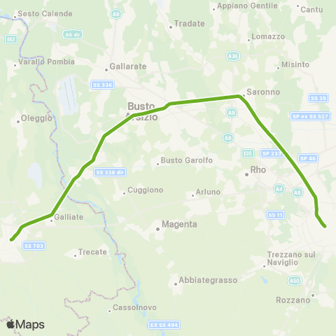 Trenord Novara-Saronno-Milano map