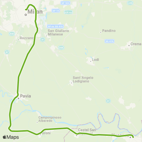 Trenord Stradella-Pavia-Milano map