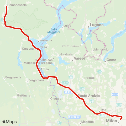 Trenord Domodossola-Milano map