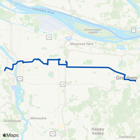 TriMet Blue Eastside Bus map