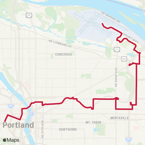 TriMet Red Bus map