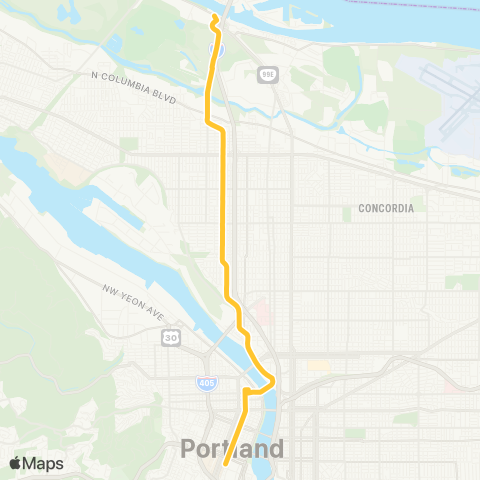 TriMet Yellow Bus map