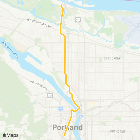 TriMet MAX Yellow Line map