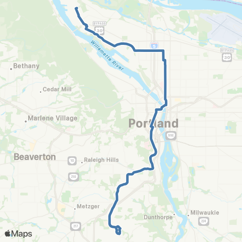 TriMet Capitol Hwy / Mocks Crest map
