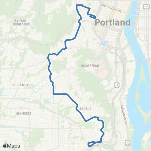 TriMet Vista / Sunset Blvd map