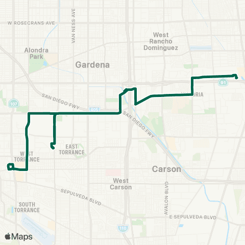 Torrance Transit Del Amo Mall - Artesia Station map